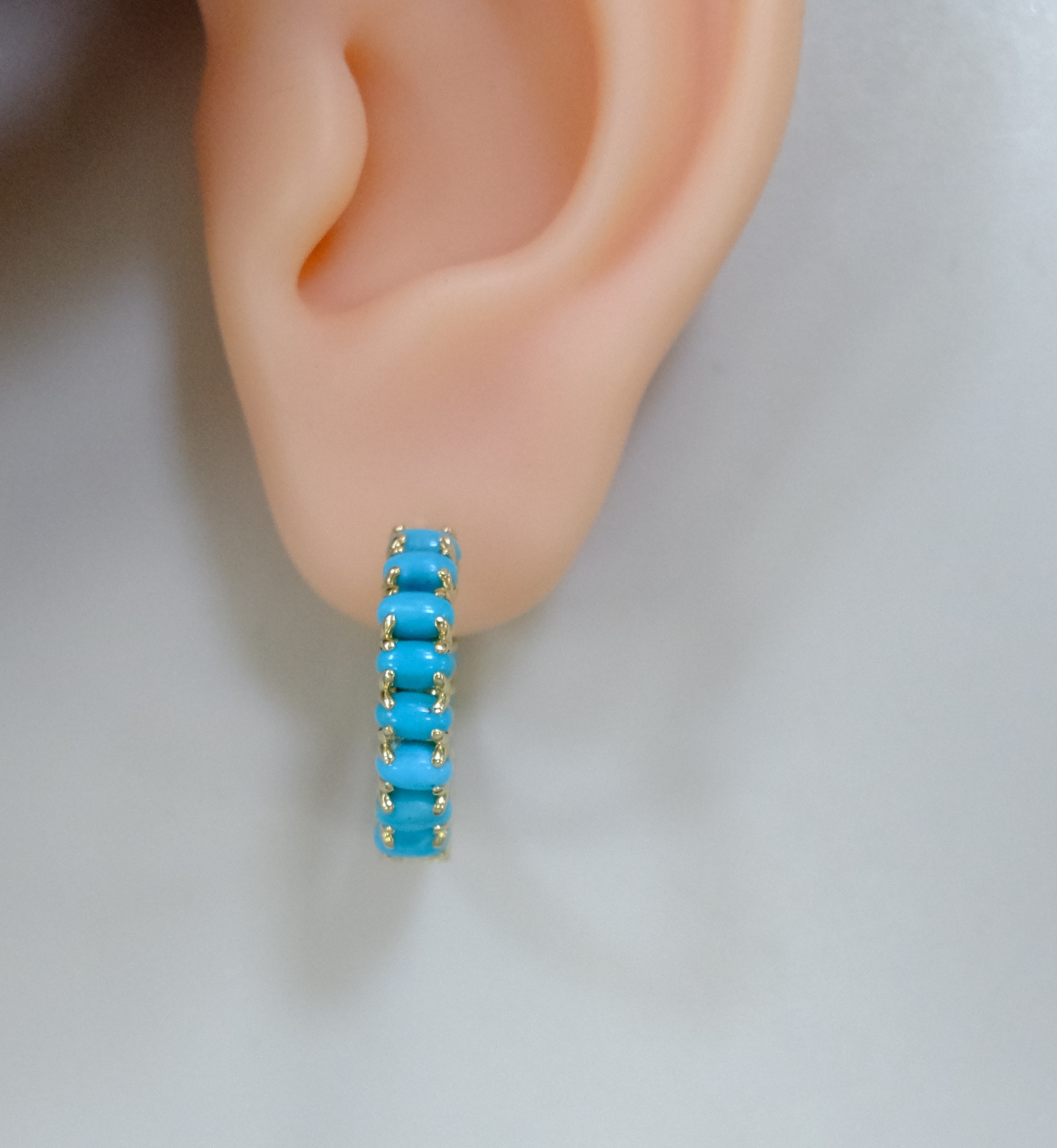 Серьги-конго из желтого золота с бирюзой